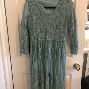 Sage green lace midi dress